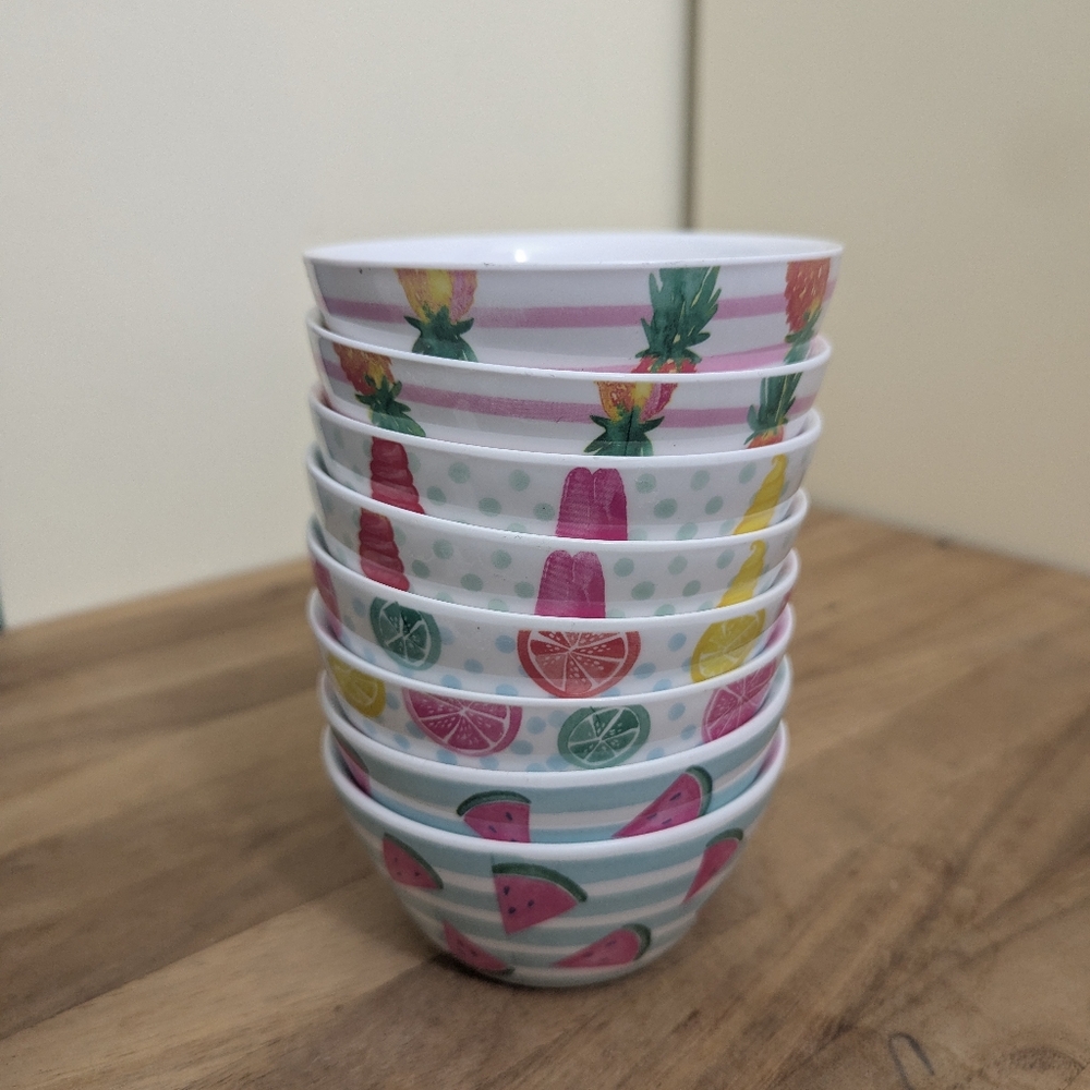 Lot of 8 Novogratz Melamine Bowls Assorted Fruits And Dessert Print